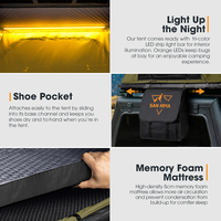 Tente de toit rigide en aluminium SAN HIMA, ultra-fine, légère, avec bâche de protection intégrée, matelas auto-gonflant, charge USB pour SUV et Jeep