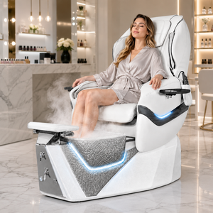 Fauteuil de pédicure blanc avec télécommande, lumière LED, bain de pieds, fonction vapeur, fonction massage pour salon de manucure - Product Image 1