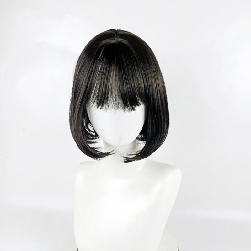 Heat Resistant Bobo Hairstyle Cosplay Wigs Short Straight Black Synthetic Wigs with Bangs for Women Bob Wig
