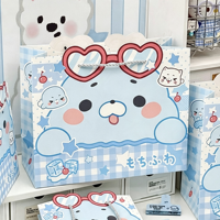 Sacs cadeaux en papier doux et mignons à motif cœur de phoque, sacs fourre-tout japonais bleu clair à carreaux imprimés pour offrir en cadeau d'anniversaire