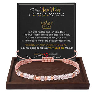 Pulsera de Regalo para Mamá, Hecha a Mano, con Cuentas Espaciadoras Doradas Tejidas, Cuentas de Piedra Natural, Cuentas de Diamantes Blancos, Cordón Ajustable Rosa - Product Image 2