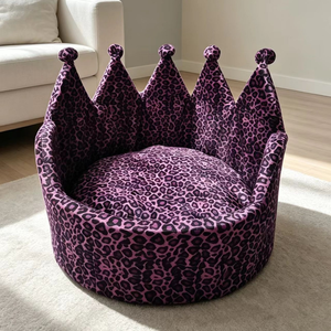 <strong>Canopy</strong> Cat Princess Crown Throne Luxury Pet <strong>Bed</strong> for Cats <strong>Dogs</strong> Soft PP Cotton Plush Removable Washable Purple Leopard All Seasons - Product Image 6