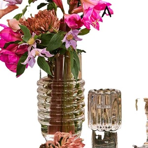 Ensemble de vases en verre transparent texturé moderne, motif côtelé, verrerie décorative de luxe pour la maison, table, hôtel, restaurant - Product Image 1