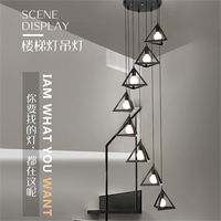 Triangle 6 tête E27 suspension meilleur vendeur en gros plat duplex fer escalier lustre noir Multihead escalier lumière