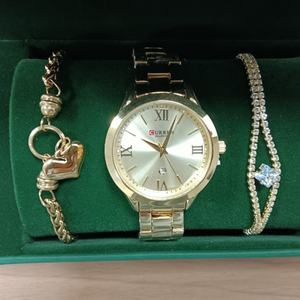 Vente flash Montre à quartz pour femme Coffret cadeau vert pour 9007 Bracelet en acier inoxydable Verre Diamant Ensemble de bijoux Souvenir - Product Image 5