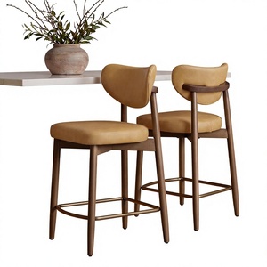 <span class=keywords><strong>VASAGLE</strong></span> - Juego de 2 Sillas de Bar de Lujo Modernas de Madera con Asiento de Cuero Sintético Marrón Caramelo y Patas Cónicas - Product Image 1