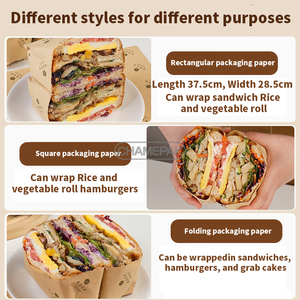 Giấy gói bánh mì, giấy gói hamburger, giấy gói thức ăn, in logo tùy chỉnh, chất liệu PE nguyên sinh phủ lớp chống thấm mỡ, sinh học phân hủy, có thể tái chế - Product Image 5