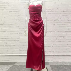 Sleeveless <strong>Black</strong> Crystallized <strong>Corset</strong> High Slit Satin Gown One Shoulder Maxi <strong>Dress</strong> Woman With Slit - Product Image 6
