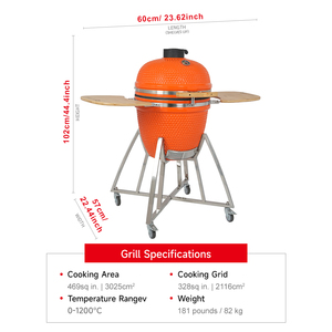 Grill de jardin en céramique au charbon de bois SEB, 21 pouces, grand modèle <span class=keywords><strong>XL</strong></span>, orange et <span class=keywords><strong>Kamado</strong></span> Asador, en acier - Product Image 2
