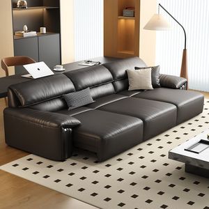 Canapés trois places en cuir marron de luxe avec télécommande, style moderne italien pour salon, modèle G31 - Product Image 3