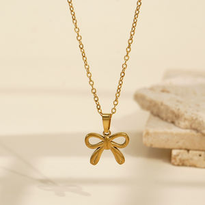 <span class=keywords><strong>Collar</strong></span> con colgante de lazo dorado Go2boho, <span class=keywords><strong>collar</strong></span> de cadena minimalista delicado para mujer, regalo de joyería de moda elegante - Product Image 1