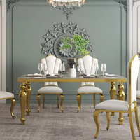 Table de salle à manger portable de luxe en bambou, style ferme moderne, avec miroir en verre et acier inoxydable doré, pour mariages, événements, hôtels et parcs