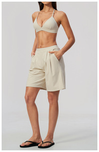 Ensemble de sport 2 pièces vert olive pour femme, haut court à bretelles et short, respirant, rayé, séchage rapide, en polyester tricoté, printemps-été - Product Image 5
