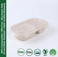Offre Spéciale – Boîte à lunch ovale à 2 compartiments en bagasse de canne à sucre, écologique, jetable, avec couvercle, 800 ml, récipient alimentaire divisé pour plats à emporter