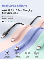Kabel Data USB C ke USB C Silikon PD 60W Berkualitas Tinggi untuk Pengisian Daya Printer Samsung Note 20 Grosir