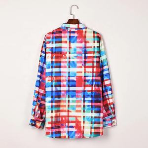 <strong>Womens</strong> Colorful Plaid Print Shirts Rainbow Button Down Checkered Blouse Long Sleeve Tops Fall <strong>Clothes</strong> Casual Shirt - Product Image 6