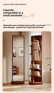 Espejo de pie giratorio de cuerpo entero para uso doméstico, espejo móvil para vestir, espejo grande para dormitorio con perchero integrado, moderno y minimalista - Product Image 6