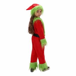 Disfraz de Monstruo Verde Navideño para Niños, Traje de Actuación Rojo con Pelaje Verde, 5-7 Años, Disfraz Festivo - Product Image 4