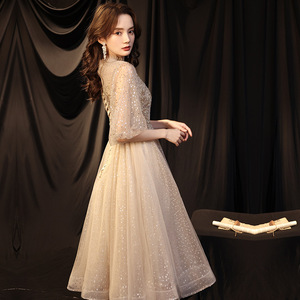 Evening Gown V-Neck A-Line Chiffon Empire Waist 3D Patterns Elegant Bridesmaid Dress For Banquets And Annual Meetings - Product Image 4
