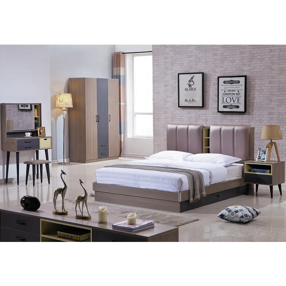 カスタマイズされたモダンなデザインスタイル木製ホテル寝室家具ベッドセットサプライヤー無料デザインサービス