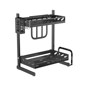 Wholesale 2 Tier Black Metal Storage Holder Stand Spice Rack Organizer For Kitchen