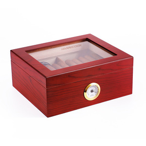 Brown Glass-Top Cedar Wood Large Holds 25-50 Cigar Travel Humidor box for Whiskey