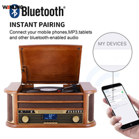 Système compact 6 en 1, tourne-disque stéréo rétro à 3 vitesses, lecteur de disques vinyles, radio, lecteur de CD