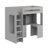 Lit superposé triple blanc moderne avec deux échelles latérales, compartiment de rangement ouvert, sommier à lattes en pin, support de matelas, cadre de couchage sécurisé pour enfants