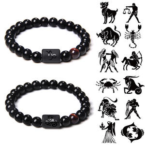 Bracelet zodiaque pour hommes femmes 8mm naturel noir Onyx pierre étoile signe <span class=keywords><strong>Horoscope</strong></span> Bracelet cadeaux - Product Image 1