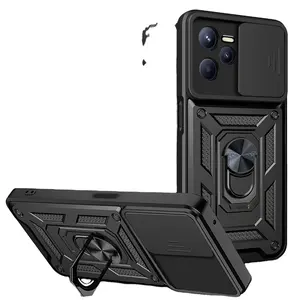 Hot Good Quality PC + TPU Back Cover Case for Oppo Realme C35 with Ring Kickstand and Slide Camera Cover, and Magnetic Iron.