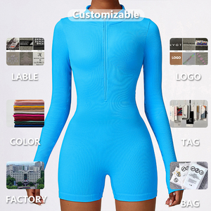 XW-CLT6952 Offre Spéciale combishorts recyclé col rond manches longues serré avec fermeture éclair Fitness body Gym Nylon sport femmes combinaison - Product Image 4