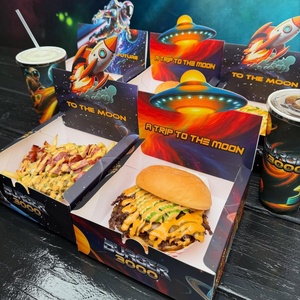 Boîte à hamburger sur le thème de l'espace, en carton jetable résistant à la graisse, pour combo hamburger et frites - Product Image 2