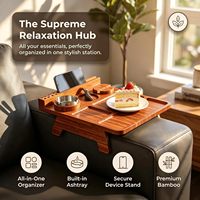 Plateau de canapé en bambou de qualité supérieure, multi-usages, avec porte-gobelet, support pour téléphone et base antidérapante, compatible avec la plupart des accoudoirs de canapé de 12 pouces
