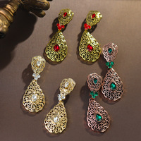 Mode rétro vert émeraude cristal or fleur larme balancent boucles d'oreilles pour les femmes