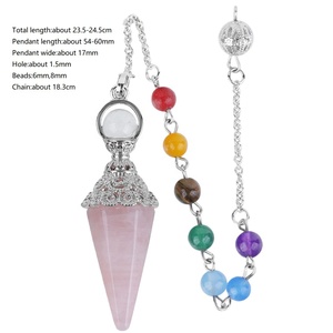 Péndulo colgante de cristal de Chakra Popular, Péndulo de amatista con cuentas coloridas, Péndulo de cono Hexagonal de piedras naturales - Product Image 2