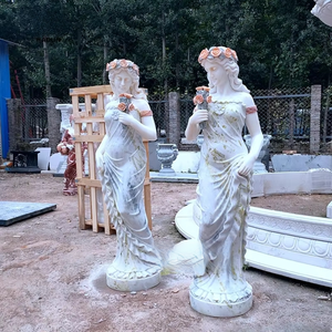 Estatua <span class=keywords><strong>de</strong></span> Mármol <span class=keywords><strong>de</strong></span> Tamaño Real, Escultura <span class=keywords><strong>de</strong></span> Mujer Tallada a Mano en Piedra Natural con Flores - Product Image 2