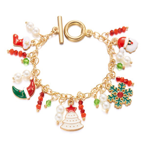 Fashion <b>Cute</b> Charm <b>Bracelets</b> for Women Gold Plated Alloy Christmas Theme Gift Jewelry Imitation Pearl Snowflake Santa Charms - Product Image 5
