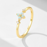 Bague de mariage en argent sterling S925 avec pendentif trèfle à quatre feuilles en opale, style bohème, pour femme, hypoallergénique, bijou cadeau