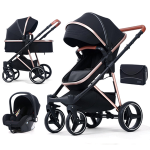 Poussette de luxe 3-en-1 pliable avec siège auto, métal et tissu, 4 roues - Product Image 4
