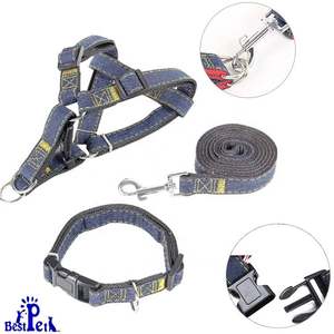 Wholesale Fashion Personalized Denim Nylon <b>Big</b> Cute Dog <b>Backpack</b> and Belt Outdoor Dog Walking Three-piece Set - Product Image 5