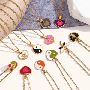 Dingran all'ingrosso basso MOQ smalto cuore ciondolo a forma di farfalla Neckalaes Set gioielli impermeabili in acciaio inossidabile - Product Image 4
