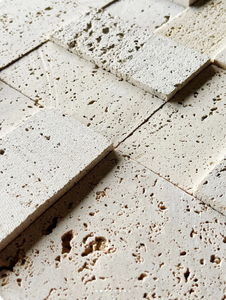 Design personalizzato <span class=keywords><strong>travertino</strong></span> in pietra mosaico cucina Backsplash e parete bagno finitura opaca Beige & rosso <span class=keywords><strong>travertino</strong></span> 3D tessere mosaico - Product Image 4