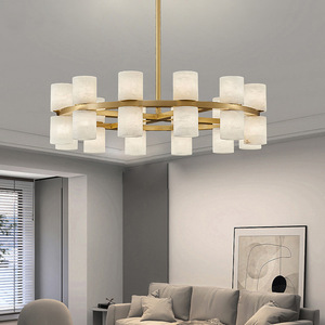 Modern Minimalist All Copper Marble Chandelier Round Multi Head <b>LED</b> <b>Light</b> For Living Room Dining Room Bedroom Study Tea Room - Product Image 1