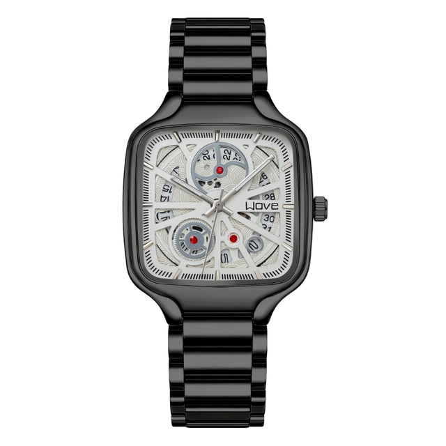 Men's Sport Square Skeleton Quartz Wristwatch Alloy Strap 38mm Chronograph Featuring Business Fashionable Light Style