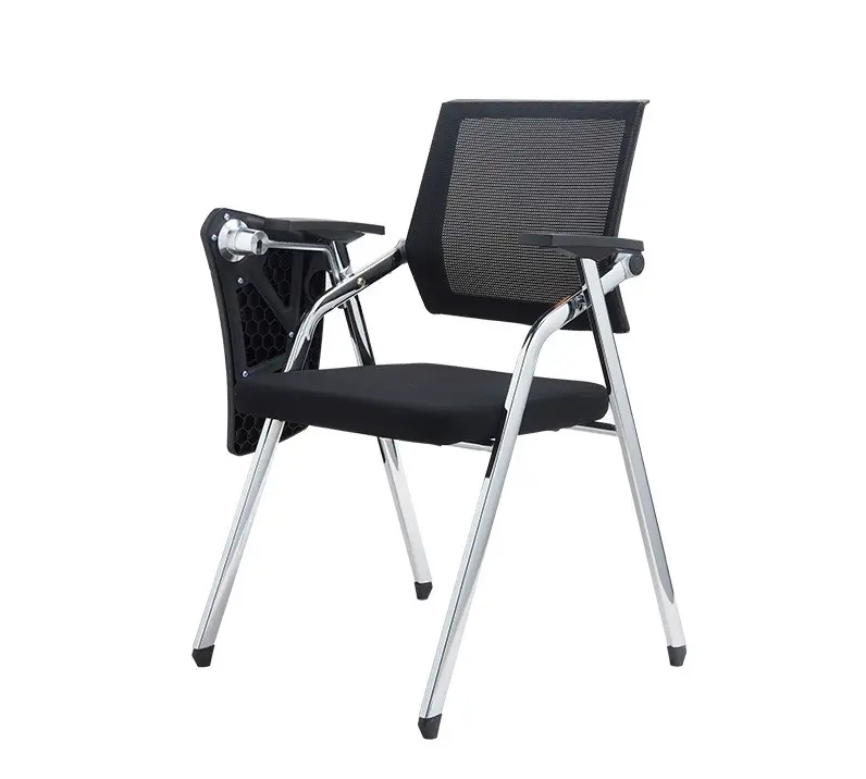 Silla de entrenamiento escolar de metal apilable de alta calidad, silla de oficina de malla plegable con tableta de escritura