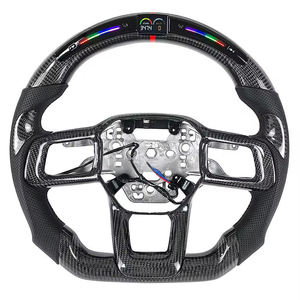 LED <span class=keywords><strong>Ram</strong></span> para Ford Mustang GT500 <span class=keywords><strong>Shelby</strong></span> 2023 2024 2025, volante de fibra de carbono forjado en escamas Rojas, accesorio Interior de cuero - Product Image 1