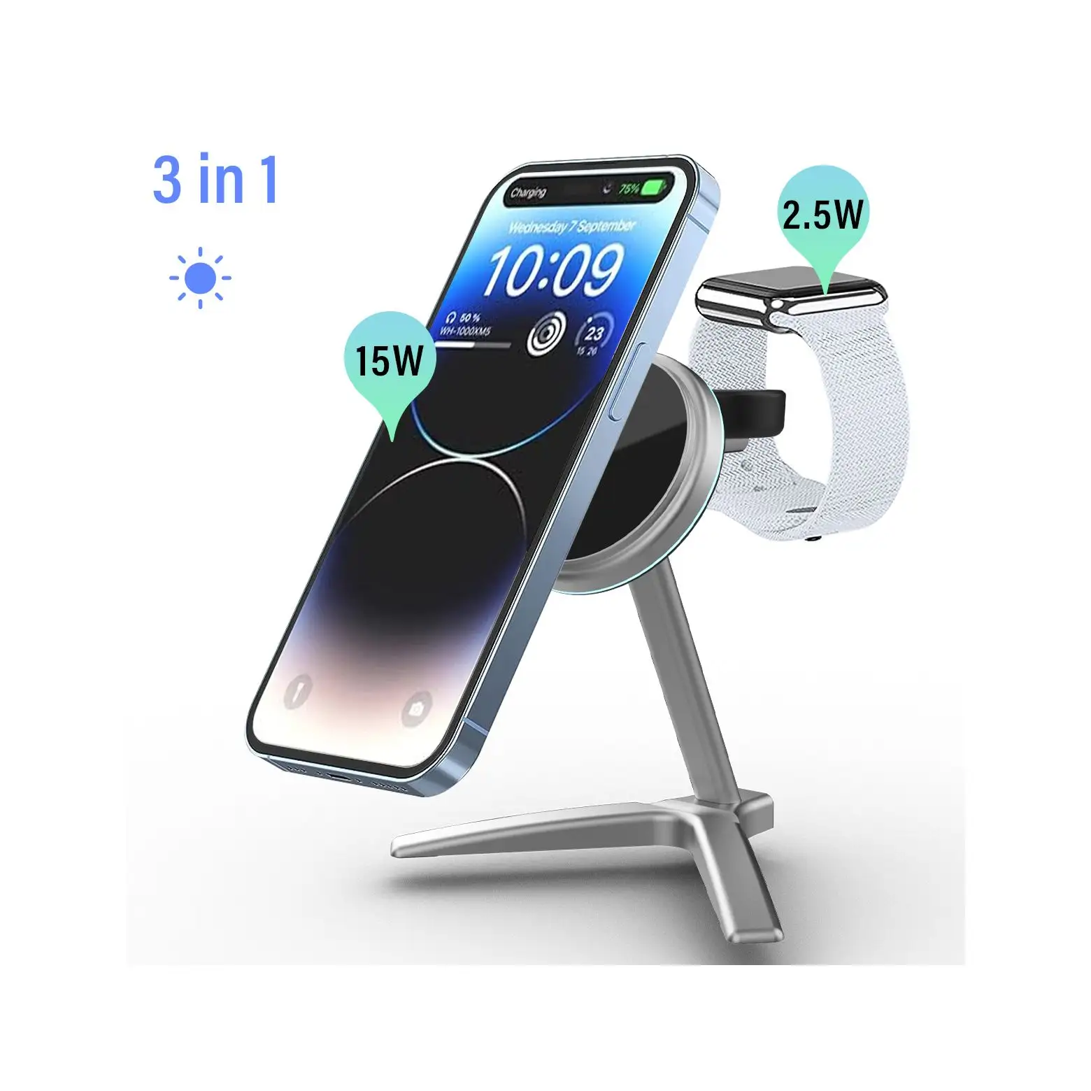 2024 new trend 15w Magnetic Multi Device Three In One Wireless Fast Charger Station For phone 3 In 1 Wireless Charger