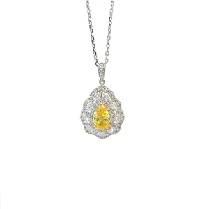 1.5ct Fancy Vivid Orange Yellow VS1 Pear-Shaped Lab-Grown Diamond Pendant 18K Gold Fine Jewelry Necklace for Engagement