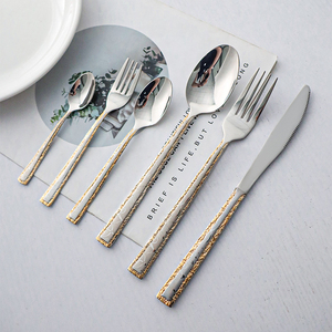 Trung Đông Arabic phong cách 201 thép không gỉ thiết lập dao kéo gương đánh bóng <span class=keywords><strong>Flatware</strong></span> <span class=keywords><strong>Set</strong></span> với vàng xử lý - Product Image 2