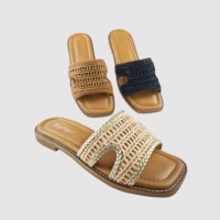 Sandales plates ouvertes pour femmes, en paille tressée, souples, à enfiler, décontractées, légères, antidérapantes, pour l'extérieur, été